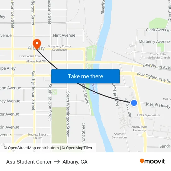 Asu Student Center to Albany, GA map