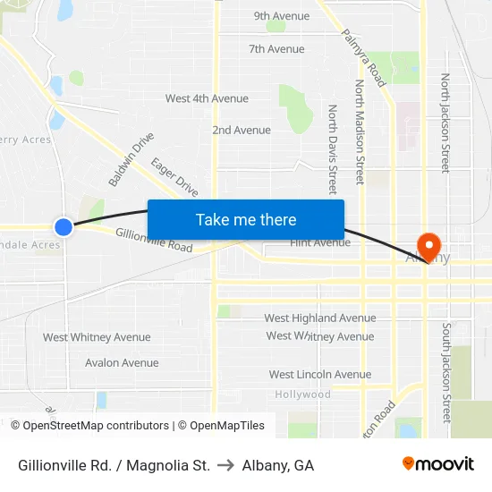 Gillionville Rd. / Magnolia St. to Albany, GA map