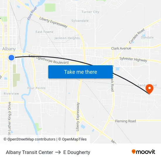 Albany Transit Center to E Dougherty map