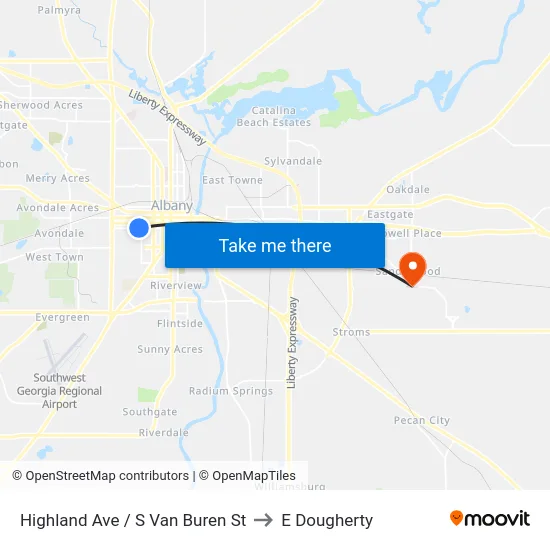 Highland Ave / S Van Buren St to E Dougherty map