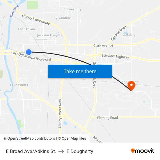E Broad Ave/Adkins St. to E Dougherty map