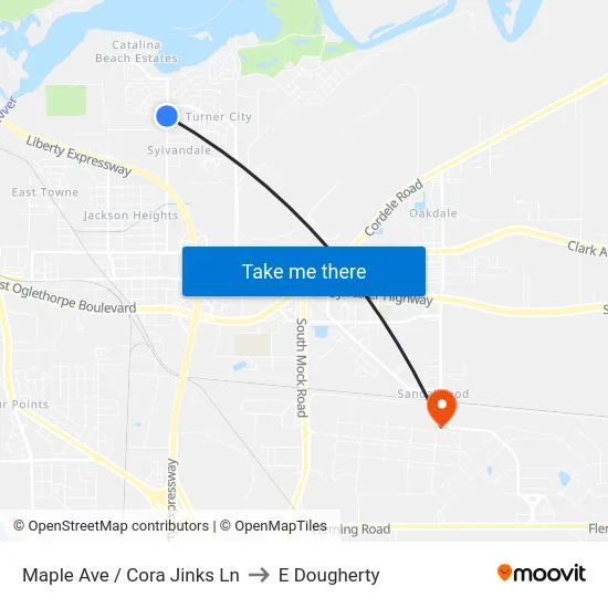 Maple Ave / Cora Jinks Ln to E Dougherty map