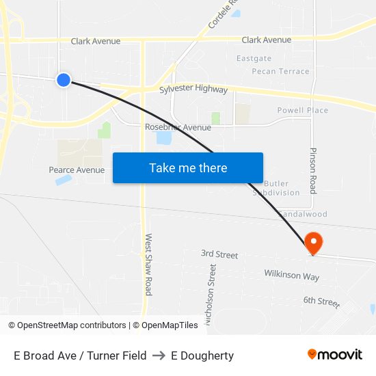 E Broad Ave / Turner Field to E Dougherty map