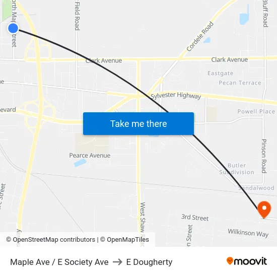 Maple Ave / E Society Ave to E Dougherty map