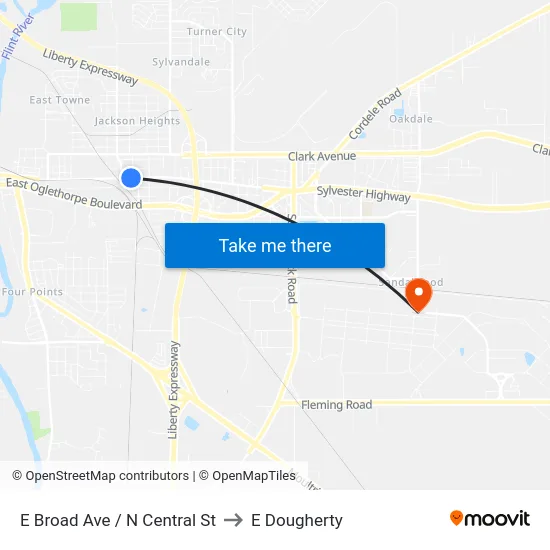 E Broad Ave / N Central St to E Dougherty map