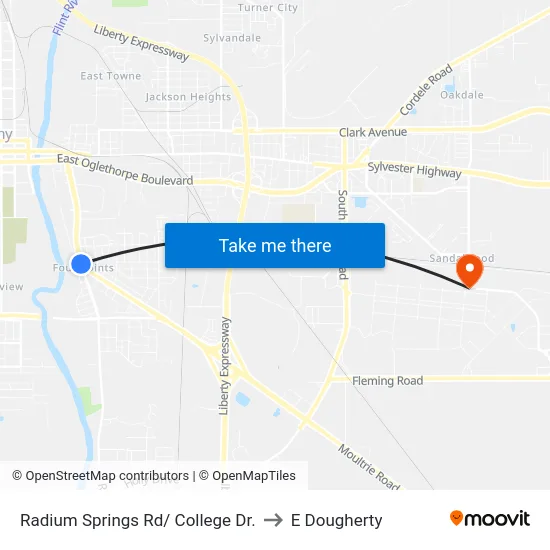 Radium Springs Rd/ College Dr. to E Dougherty map