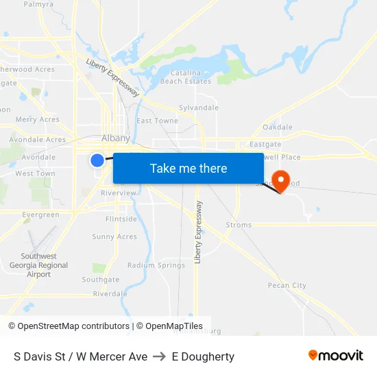 S Davis St / W Mercer Ave to E Dougherty map