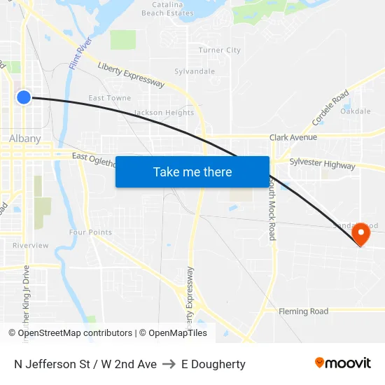 N Jefferson St / W 2nd Ave to E Dougherty map