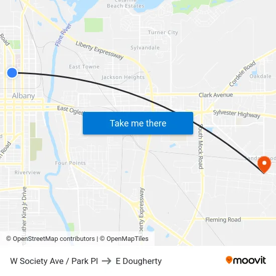 W Society Ave / Park Pl to E Dougherty map