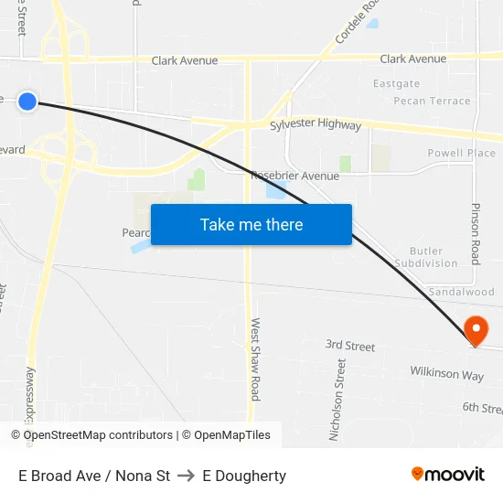 E Broad Ave / Nona St to E Dougherty map