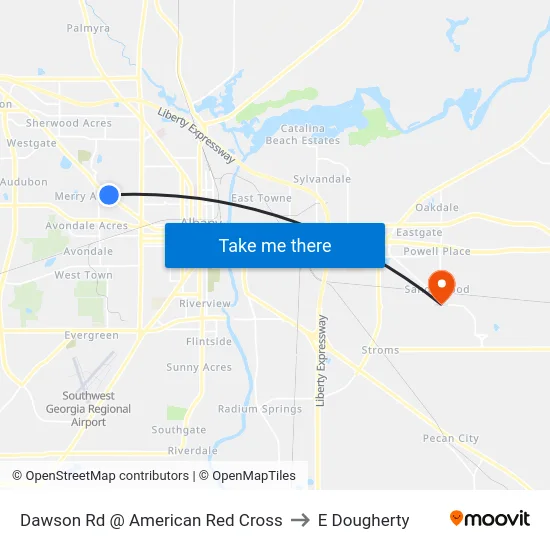 Dawson Rd @ American Red Cross to E Dougherty map
