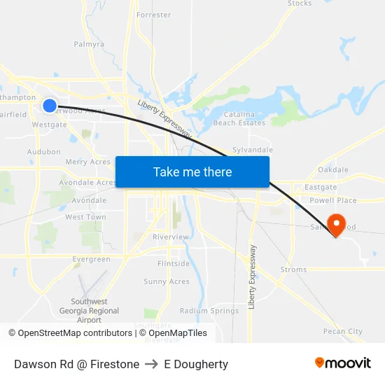 Dawson Rd @ Firestone to E Dougherty map
