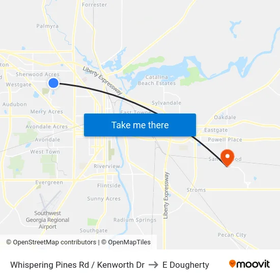 Whispering Pines Rd / Kenworth Dr to E Dougherty map