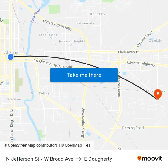 N Jefferson St / W Broad Ave to E Dougherty map