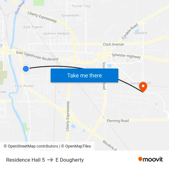 Residence Hall 5 to E Dougherty map