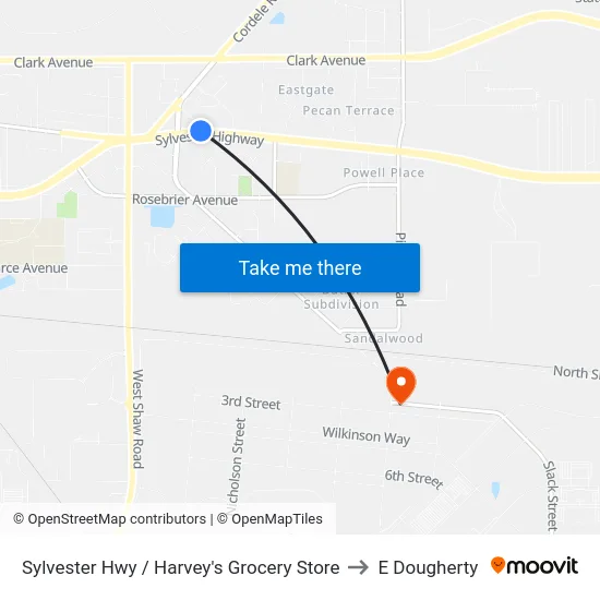 Sylvester Hwy / Harvey's Grocery Store to E Dougherty map
