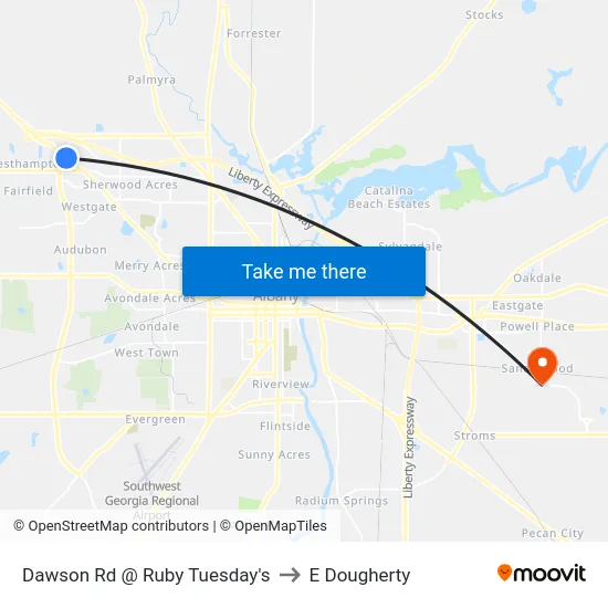 Dawson Rd @ Ruby Tuesday's to E Dougherty map