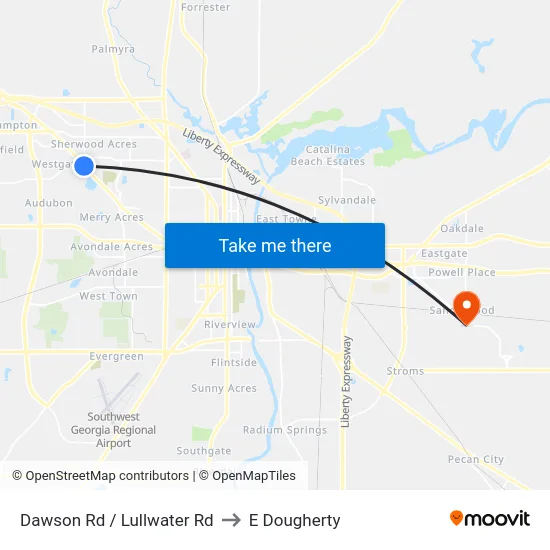 Dawson Rd / Lullwater Rd to E Dougherty map