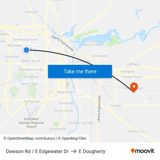 Dawson Rd / E Edgewater Dr to E Dougherty map
