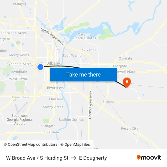 W Broad Ave / S Harding St to E Dougherty map