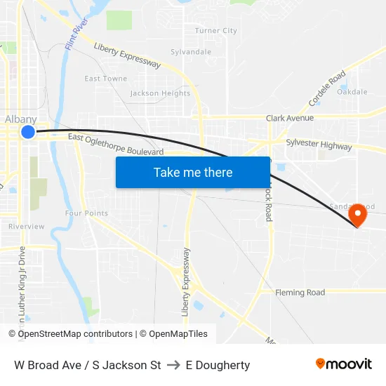W Broad Ave / S Jackson St to E Dougherty map