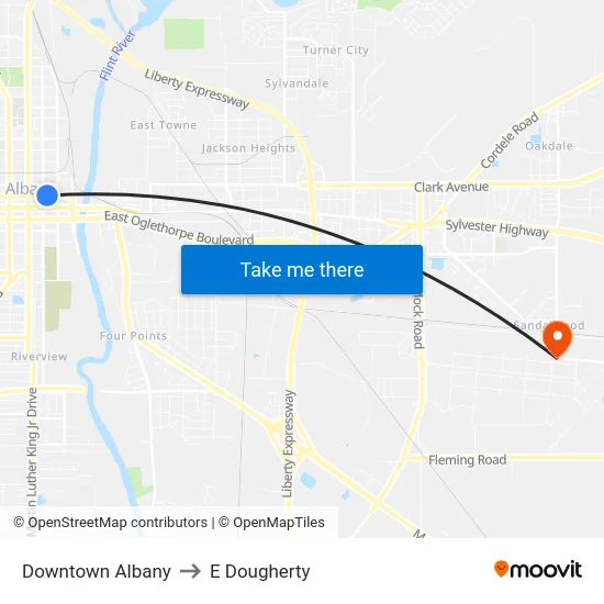 Downtown Albany to E Dougherty map