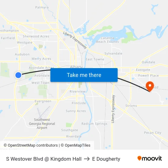 S Westover Blvd @ Kingdom Hall to E Dougherty map