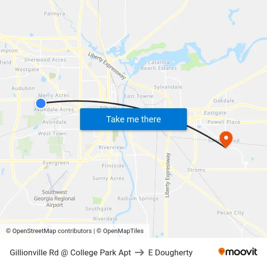 Gillionville Rd @ College Park Apt to E Dougherty map