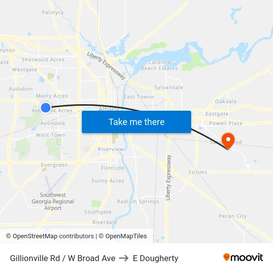 Gillionville Rd / W Broad Ave to E Dougherty map