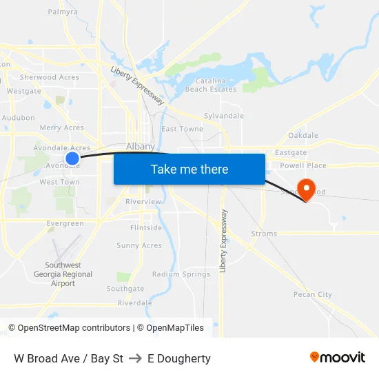W Broad Ave / Bay St to E Dougherty map