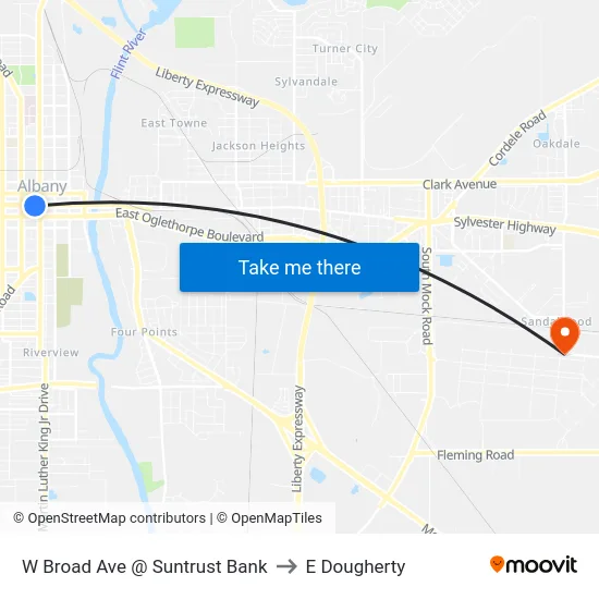 W Broad Ave @ Suntrust Bank to E Dougherty map