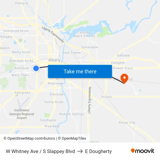 W Whitney Ave / S Slappey Blvd to E Dougherty map