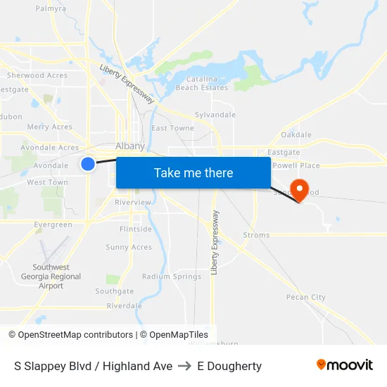 S Slappey Blvd / Highland Ave to E Dougherty map