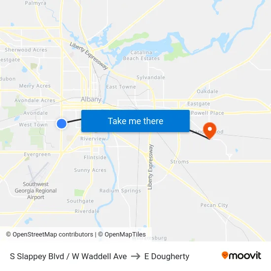 S Slappey Blvd / W Waddell Ave to E Dougherty map