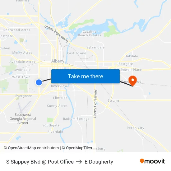 S Slappey Blvd @ Post Office to E Dougherty map