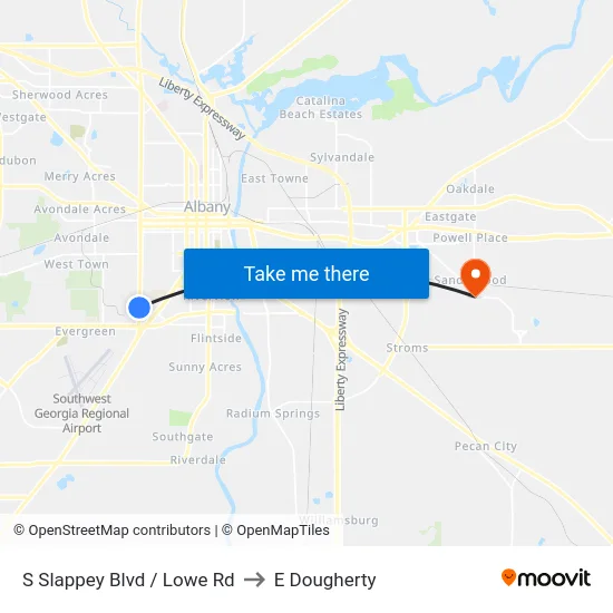 S Slappey Blvd / Lowe Rd to E Dougherty map