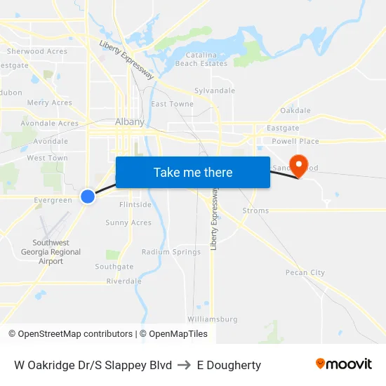 W Oakridge Dr/S Slappey Blvd to E Dougherty map