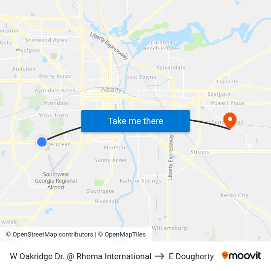 W Oakridge Dr. @ Rhema International to E Dougherty map