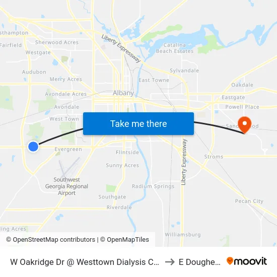 W Oakridge Dr @ Westtown Dialysis Clinic to E Dougherty map