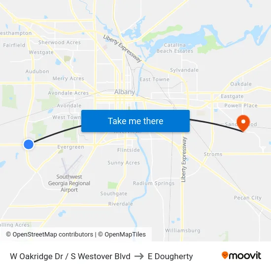 W Oakridge Dr / S Westover Blvd to E Dougherty map