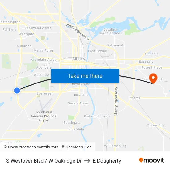 S Westover Blvd / W Oakridge Dr to E Dougherty map