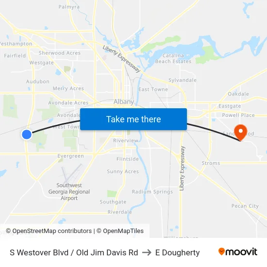 S Westover Blvd / Old Jim Davis Rd to E Dougherty map