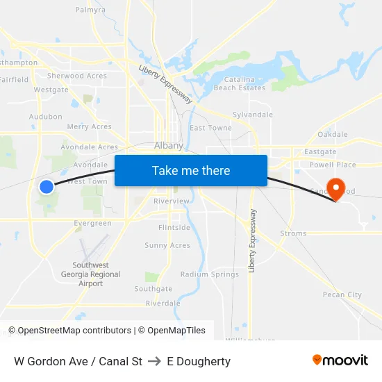 W Gordon Ave / Canal St to E Dougherty map
