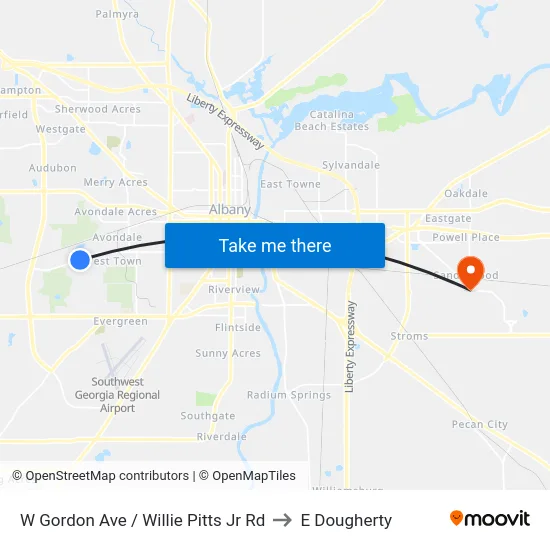 W Gordon Ave / Willie Pitts Jr Rd to E Dougherty map