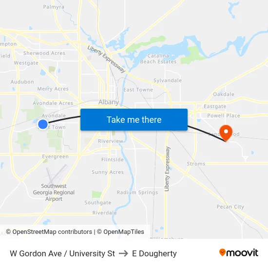 W Gordon Ave / University St to E Dougherty map