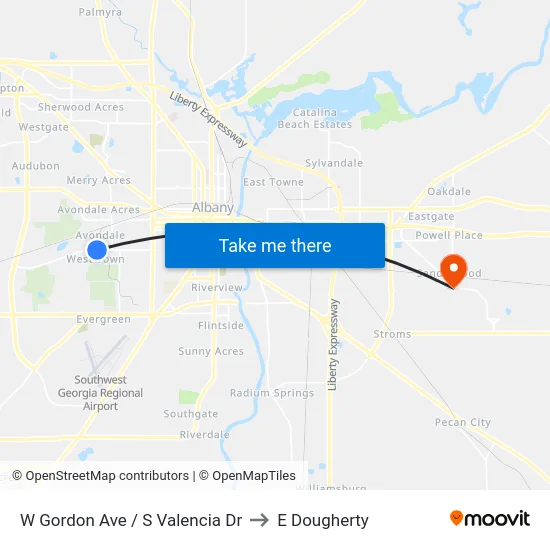 W Gordon Ave / S Valencia Dr to E Dougherty map