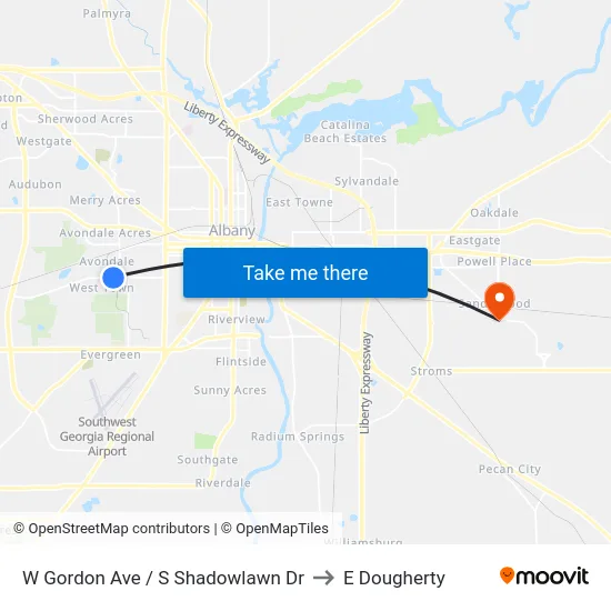 W Gordon Ave / S Shadowlawn Dr to E Dougherty map