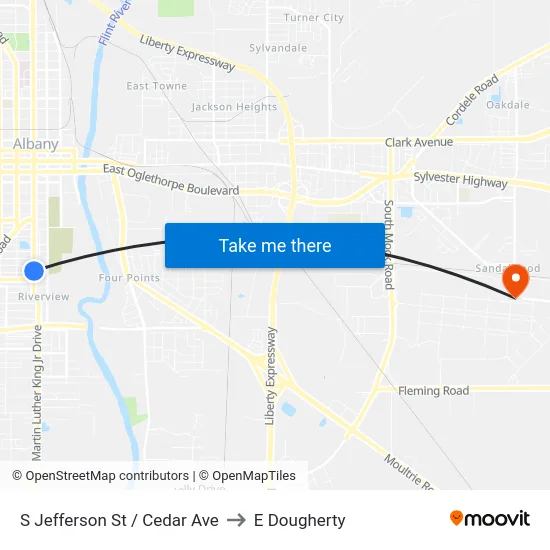 S Jefferson St / Cedar Ave to E Dougherty map