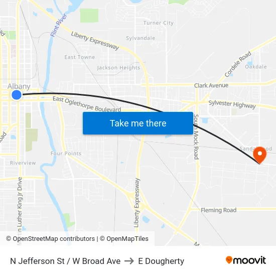 N Jefferson St / W Broad Ave to E Dougherty map