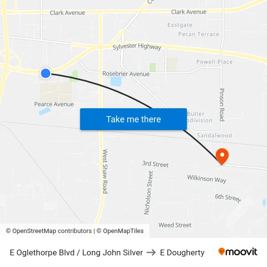 E Oglethorpe Blvd / Long John Silver to E Dougherty map